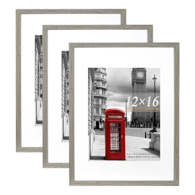 Image of Scholar Tree Cement Grey Picture Frame 12x16 (30x40cm) with Mount for 8.5x11, Set of 3, 30x40cm Poster Frame,Wall Mountable