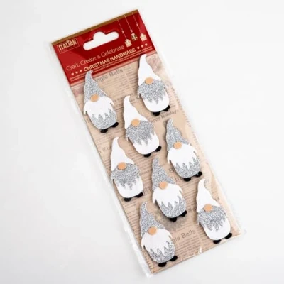 Image of Italian Options 5cm Glitter Nordic Santa Christmas Craft Decorations Self Adhesive (8 pcs) Silver/White