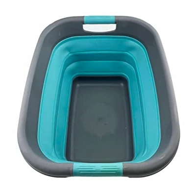 Image of SAMMART 25L Collapsible Laundry Basket/Tub Foldable Storage Container/Organizer, Water Capacity: 20L (Grey/Crystal Blue)