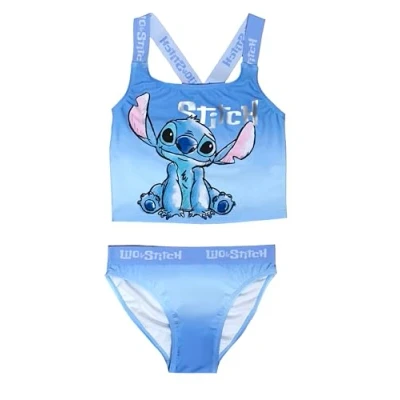 Image of Disney Lilo &amp; Stitch Girls Swimming Costume, 2 Piece Swimsuit, Kids Swimwear Featuring Stitch, Blue, Age 11 12 Years