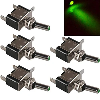 Image of Mintice™ 5 X 12V 20A Green LED Light Rocker Toggle Switch SPST ON/OFF Car Vehicle Boat