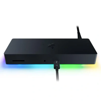 Image of Razer Thunderbolt 4 Dock Chroma Premium Hub with RGB Lighting for Windows and Mac (10 Ports in One, Output to Two 4K Monitors or One 8K Monitor) Black