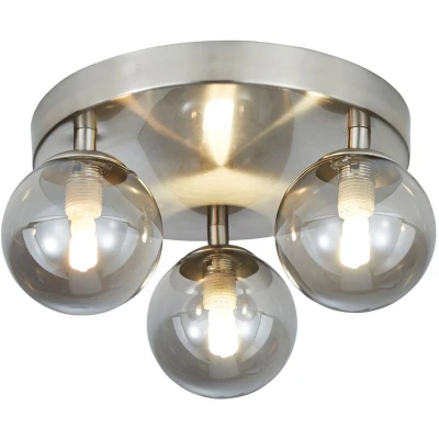 Image of LITECRAFT Pete Flush Mounted Ceiling 3 Light with Smoke Glass Shades Nickel