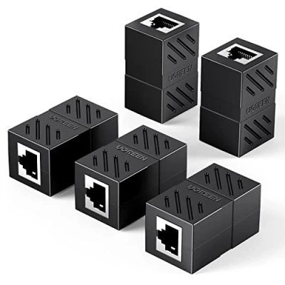 Image of UGREEN RJ45 Connector Extender(5 Pack), Cat7 Cat6 Cat5e 8P8C LAN Ethernet Cable Adapter, Coupler Adapter Extender, Network Female to with Thunder Protection