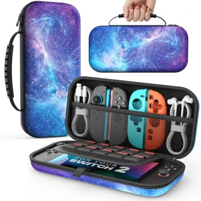 Image of MoKo Carrying Case for Nintendo Switch 2(2025), Protective Hard Shell Portable Travel Carry Pouch Holds 10 Cartridges with Pockets 2 Accessories and Games, Starry Sky