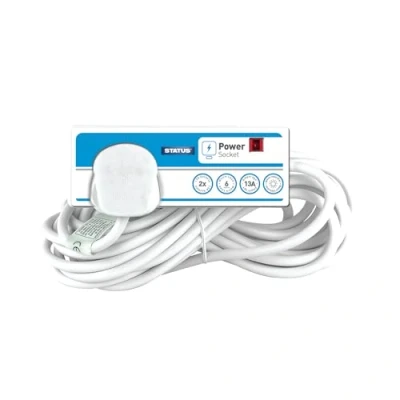 Image of STATUS White Extension Lead 6m Cable with 2 Sockets Neon Indicator S2W6MS8