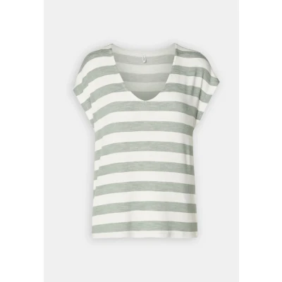 Image of ONLY Onllira V NECK Print Tshirt, Women&#039;s, Size: XS, Chinois green/cloud dancer