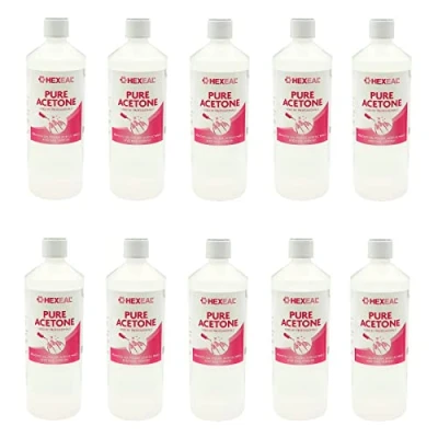 Image of Hexeal Acetone 10L 10 x 1L Bottles of 99.5% for Professional Gel Polish, Nail Polish &amp; Acrylic Soak Off Removal