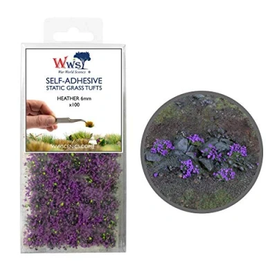 Image of War World Scenics Self Adhesive Static Grass Tufts x 100 Heather, 6mm Model Railway Wargame Scenery Railroad Modelling Diorama Miniature Hobby Tabletop