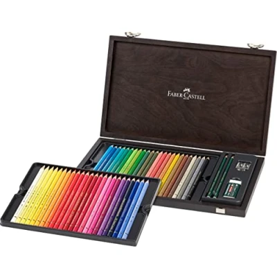 Image of Faber Castell Art &amp; Graphic Polychromos Colour Pencil, Multicoloured, Wooden Case Of 48, For Art, Craft, Drawing, Sketching, Home, School, University, Colouring