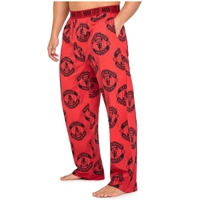 Image of Manchester United F.C. Mens Pyjama Bottoms, Cotton Loungewear Man Gifts (S, Red)