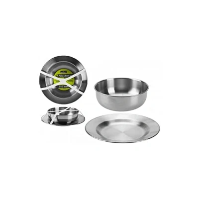 Image of Summit Stainless Steel 2 Piece Plate &amp; Bowl Set Mess Kit for Camping, Outdoor Hiking Kitchen