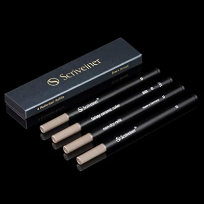 Image of Scriveiner Rollerball Refill Black Broad 4 Refills Designed for Pens Safety Ceramic Non Dry Roller Pen B Schmidt 888 Size Made in Germany