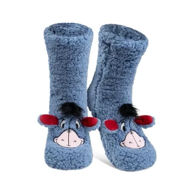 Image of Disney Eeyore Donkey Hut Socks Fluffy Sherpa House with Ears for Women Winnie the Pooh Cuddly Winter Warm One Size blue, 38 43