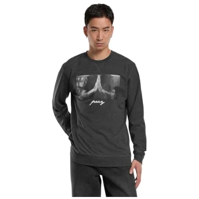 Image of Mister Tee Men&#039;s Pray Crewneck Sweatshirt, Charcoal, S