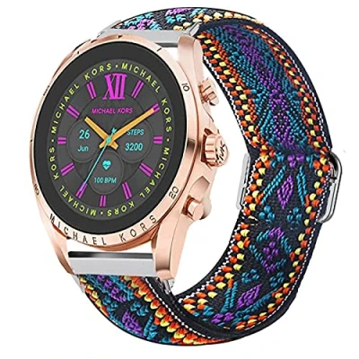 Image of Giaogor Compatible for Michael Kors Gen 6 Band, Stretch Elastics Nylon Adjustable Strap Bradshaw Smartwatch/MK 2021 (Purple Blue)