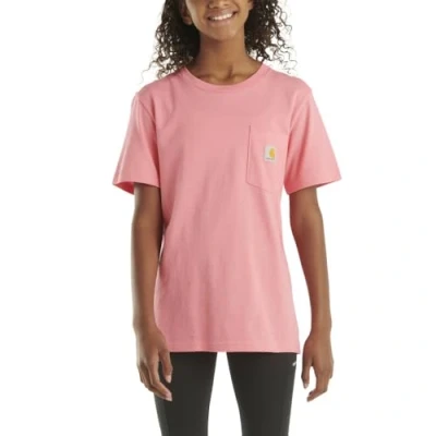 Image of Carhartt Unisex Kids Short Sleeve Pocket T Shirt, Bright Pink Lemonade, 10 12