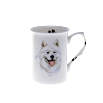 Image of (BB54) SINGLE BONE China BEAKER/ MUG/CUP SAMOYED, Hand decorated Kirsty Jayne