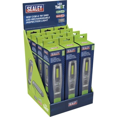 Image of Sealey Rechargeable Inspection Light 16W COB and 1W SMD LED Green Box of 12
