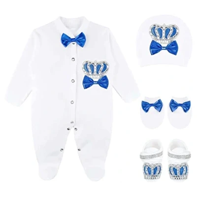 Image of Lilax Baby Boy Newborn Crown Jewels Layette 4 Piece Gift Set 0 3 Months, Royal Blue, Months