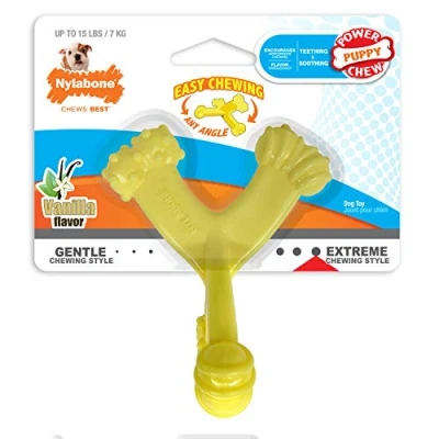 Image of Nylabone Puppy Power Axis Bone Nylon Teething Chew Toy Vanilla Flavour, Extra Small, for Dogs up to 7kg
