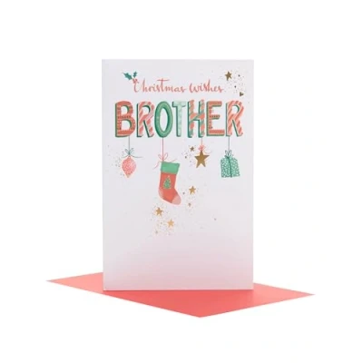 Image of UK Greetings Christmas Card for Brother Hanging Ornaments Design