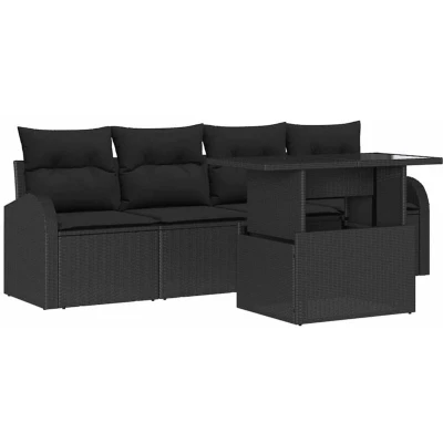 Image of vidaXL 5 Piece Garden Sofa Set with Cushions Black Poly Rattan