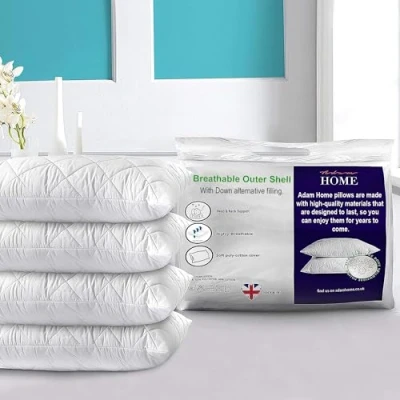 Image of Adam Home Premium Pillows 4 Pack Hotel Quality Firm with Quilted Cover (4 Pillows, Standard) Filled for Bed, Stomach and Back Sleeper Down Alternative Soft Hollow Fiber Bed Pillow