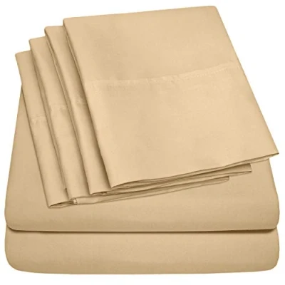 Image of Cal King Size Bed Sheets 6 Piece 1500 Supreme Collection Fine Brushed Microfiber Deep Pocket California Sheet Set Bedding 2 Extra Pillow Cases, Great Value, King, Camel