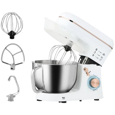 Image of HOMCOM Stand Mixer, 5L Food Mixer for Baking, 6 Speeds and Pulse Setting, 1400W Cake Electric Kitchen with Dough Hook, Whisk, Stainless Steel Bowl, Splash Guard, Beater, White