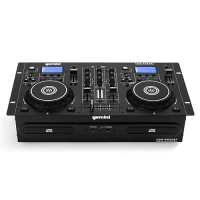 Image of Gemini Sound Cdm 4000Bt Stand Alone Bluetooth Streaming Professional Dj Dual Deck Media Player Mixer Cd/Cdr USB Playback 2 Band EQualizer Manual Looping Sensitive Jog Wheels, Xlr Output, Anti Shock
