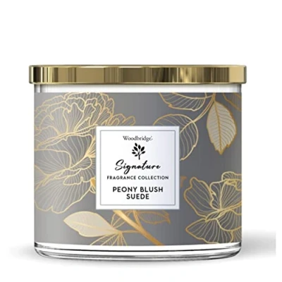 Image of Aroma Accessories Woodbridge Peony Blush Suede Tumbler Jar Candle