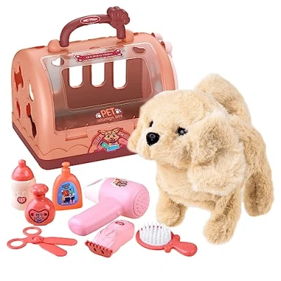 Image of Coo11 Kids Vet pet Care walking Dog Carrier Play Set, Clinic &amp; Doctor Kit for Kids, Medical Pretend Role Grooming Toys, Cat Feeding Toy Boys Girls 3 6