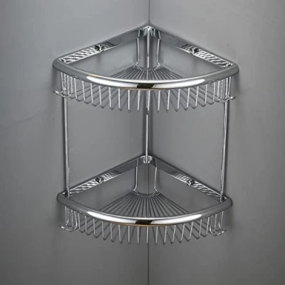 Image of KLZUOPT Shower Caddy Brass Bathroom Rack Corner Shelf, Black Bath Holder, Wall Mounted Shelf Storage (Color : Chrome two tier)