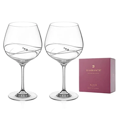 Image of DIAMANTE Gin Glasses Pair &#039;Soho&#039; Embellished with Swarovski Crystals Gift Box of 2
