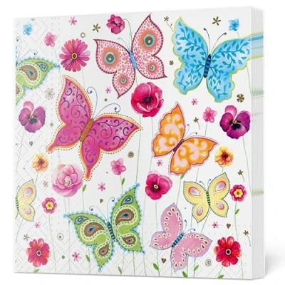 Image of Maki 3 Ply Flowery Tissue Paper Napkins Serviettes for Decoupage Lunch 33cm x Pack of 20 (Butterflies)