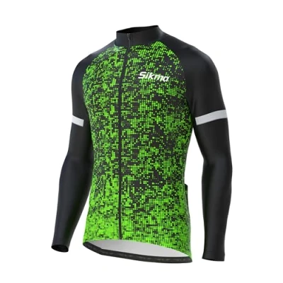 Image of SIKMA Men’s Cycling Jersey Full Sleeve Ideal For Winter Thermal Cold Wear roubaix Top Bike Racing Windproof Jacket (UK, Alpha, One Size, Regular, Medium, Green)