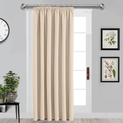 Image of Imperial Rooms Blackout Pencil Pleat Curtains for Bedroom 66 x 84 Drop Inch Cream Thermal Insulated Door Curtain, 1 Panel with Tieback