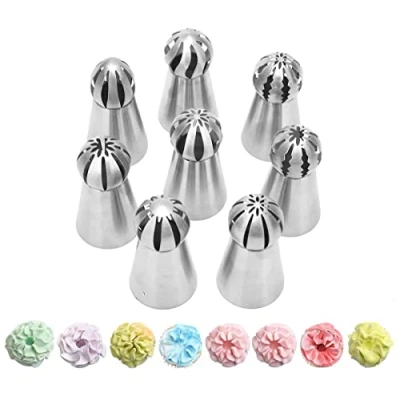 Image of Hebudy 8Pack Russian Ball Tips Piping Set Icing Nozzles Cake Decorating Tools Nozzle
