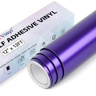 Image of Matte Metallic Permanent Vinyl for Cricut, 12&quot; x 12FT Purple Self Adhesive Roll Cricut and Silhouette Cameo, Gold Party Decoration, Window Stickers, Home Decor