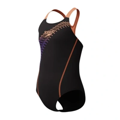 Image of Speedo Girls Medley Logo Medalist Swimsuit Swimming Costume Orange Size 13 14 Years