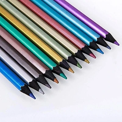 Image of Gemini_mall® 12pcs Non Toxic Metallic Colored Pencils 12 Color Drawing Sketching Pencil for Adult Coloring Books Writing Doodling