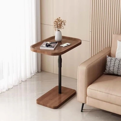 Image of C Shaped Side Table Adjustable Height, Sofa Table, Oval Coffee Farmhouse Couch Tables Modern Design, Wood End Nightstand(Brown)