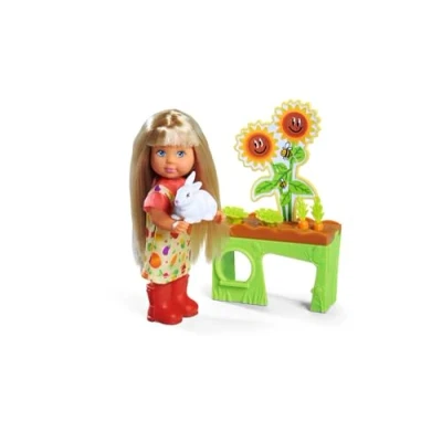 Image of Simba 105733689 Evi Love Garden Doll in the with Raised Bed and Vegetables for Harvesting, Includes Small Rabbit, 12 cm Toy Doll, from 3 Years