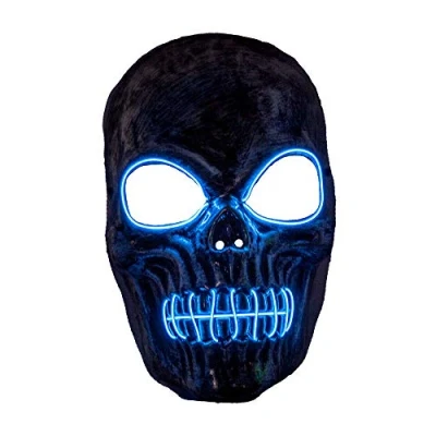 Image of Wicked Costumes Adult Unisex Skeleton Reaper Neon Blue Light Up Mask Halloween Fancy Dress Accessory