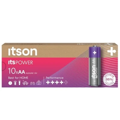 Image of ITSON, AA batteries, pack of 10, eco friendly packaging 95 Percentage recycled materials, for clocks, torches, remote controls, made in EU