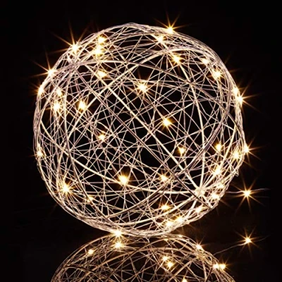 Image of 2x led Decoration Light Ball, Battery Powered, Free Standing &amp; Hanging, Extra Long Cable, ø 20 cm, Silver