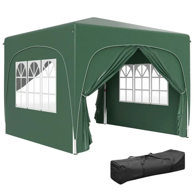 Image of Outsunny 3 x 3(m) Pop Up Gazebo with Sides and Carry Bag, UPF50+, Height Adjustable Party Tent Instant Event Shelter for Garden, Outdoor, Patio, Dark Green