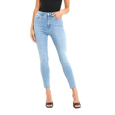 Image of NA KD Women&#039;s Skinny High Waist Raw Hem Jeans, Light Blue, 10 UK