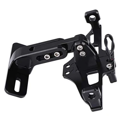 Image of motorcycle License plate Mount holder Bracket Adjustable Fold Tail Light with LED (Alu um Alloy) (Black) + number